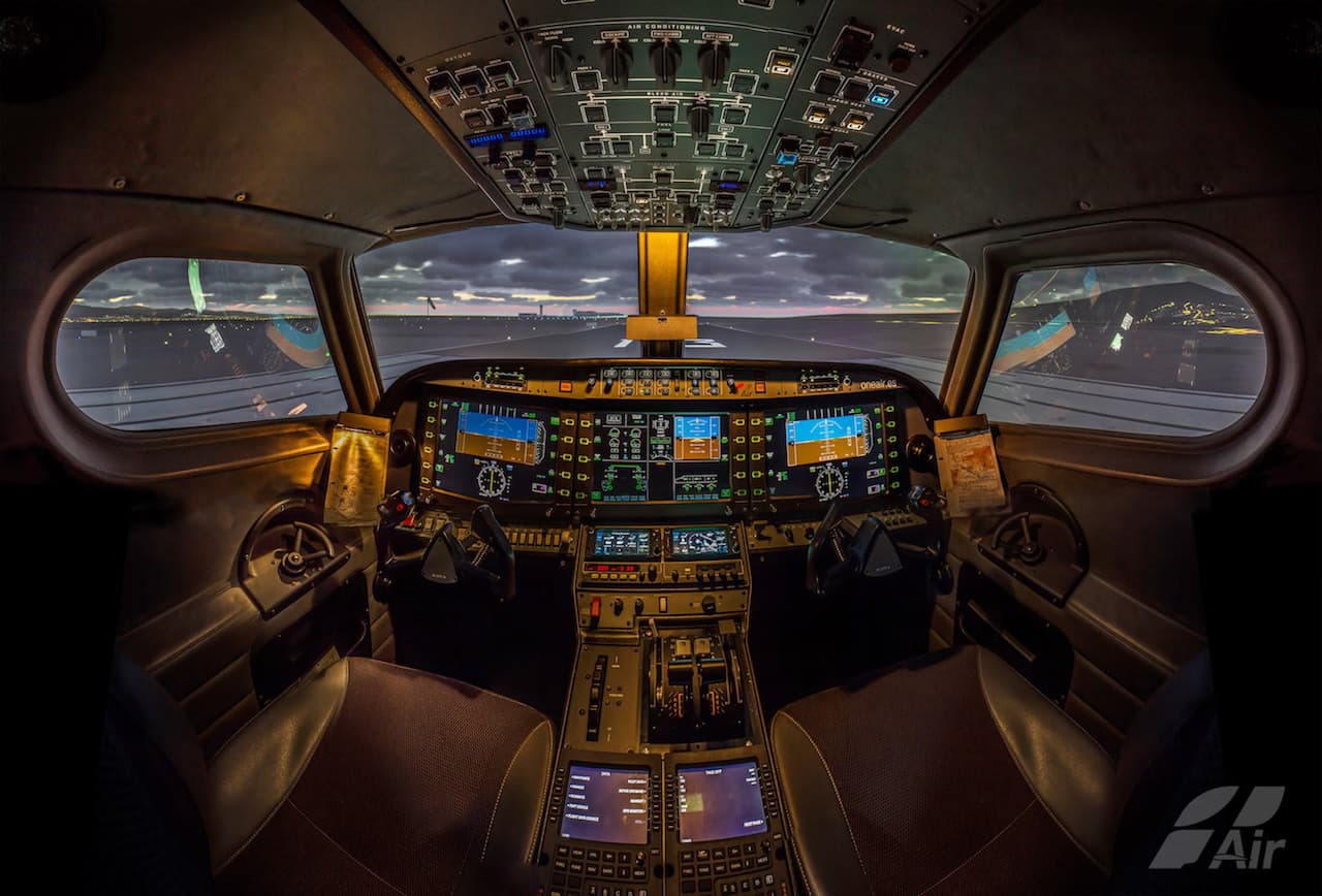 inside Alsim Alx flight simulator in One air Spain company