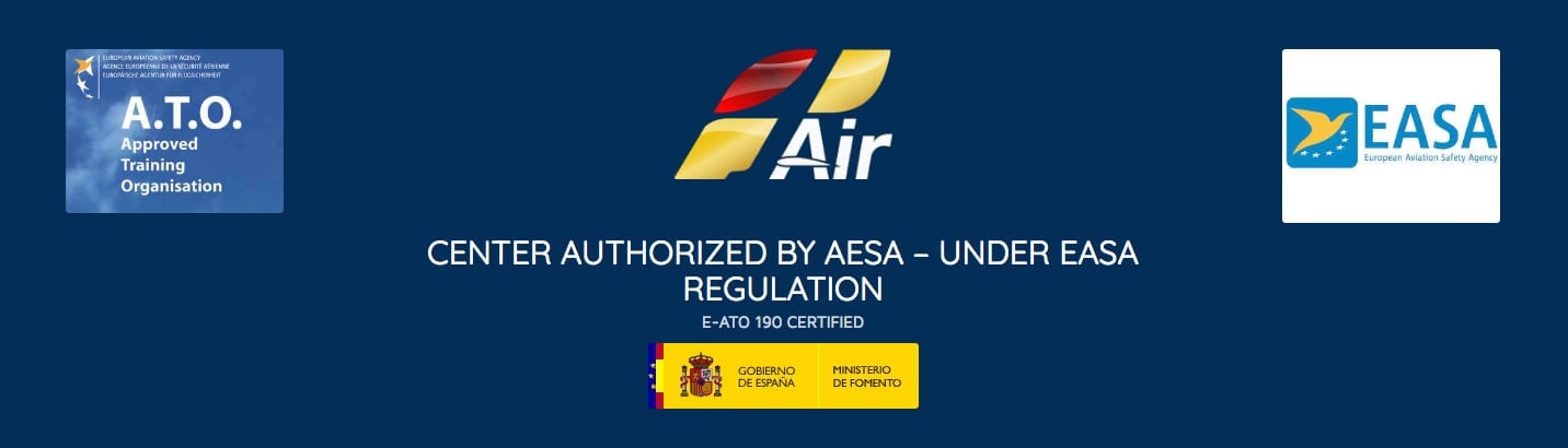 one air logo, center authorised by aesa, under easa regulations