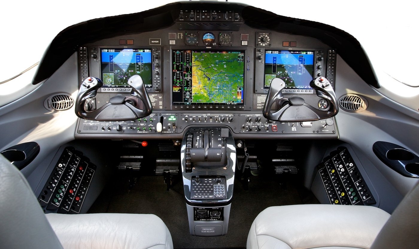 internal view of an airplane cockpit