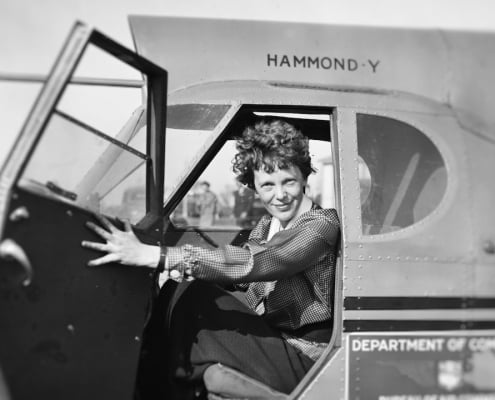 Amelia Earhart on an aeroplane