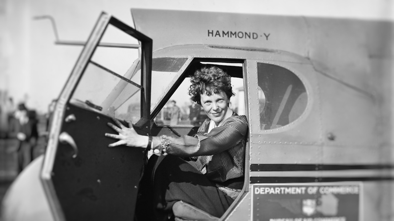 Amelia Earhart on an aeroplane