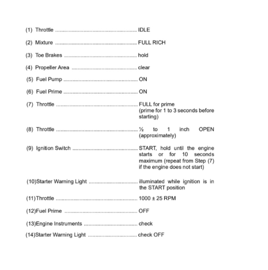 Checklist for warm starts at Diamond DA20