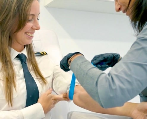 A pilot taking the medical exam