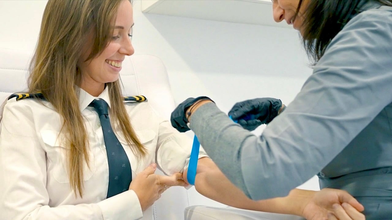 A pilot taking the medical exam