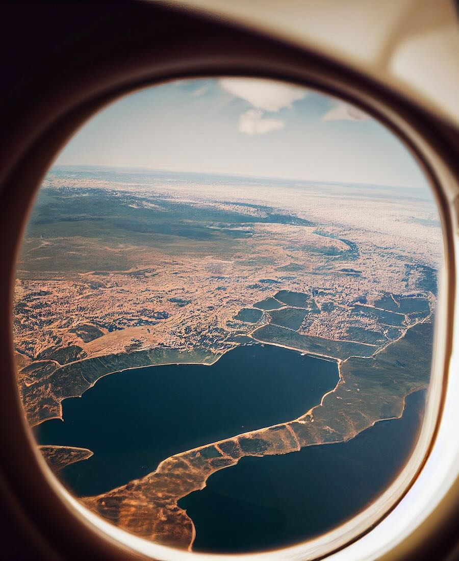 Round windows on airplane